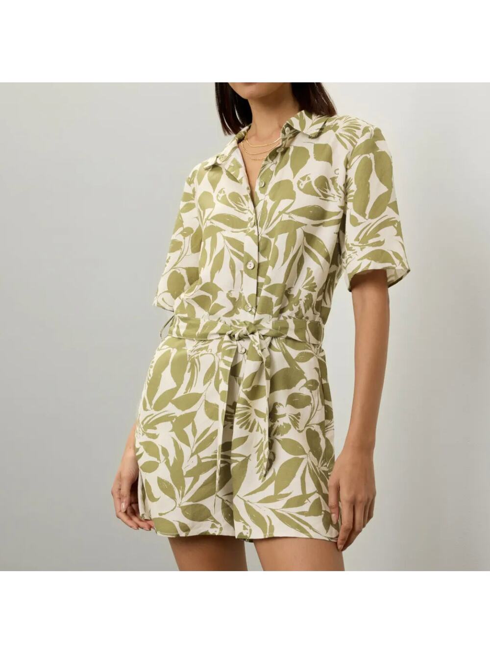 Peter Som Tropical Linen Romper SIZE 4 Olive Green Cottage Resort Designer $355